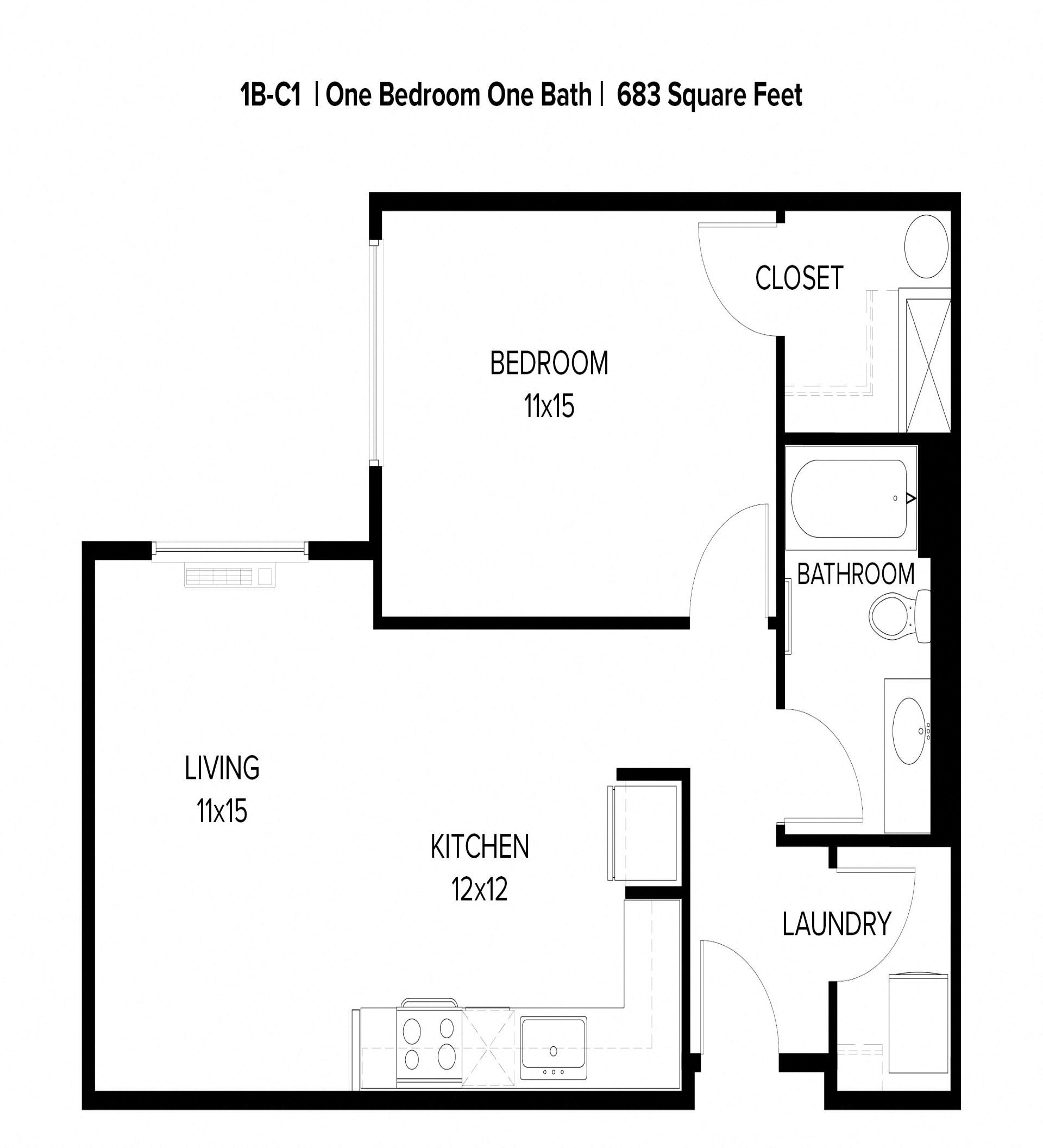 Harbor Sky 1x1 D Floor Plan